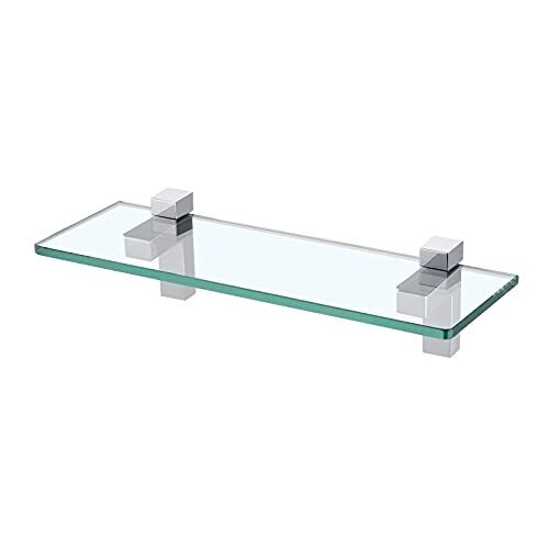 KES Bathroom Shelf Glass Shelves for Bathroom Wall Mounted 8MM Extra-Thick Tempered Glass with Polished Chrome Shelf Bracket Rectangular 35CM, BGS3201S35 - Brand New