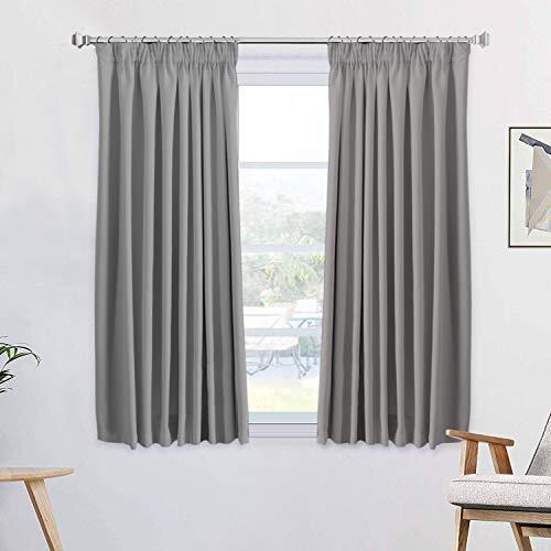 1 Pair Blackout Curtains Soft Solid Thermal Insulated Pencil Pleats Curtain Drapes Window Treatment Decoration for Bedroom/ Living Room Grey Energy Saving & Noise Reducting 46 Width x 54 Drop 