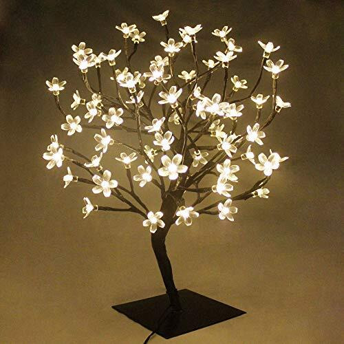 60cm LED Cherry Blossom Bonsai Stylt Tree Lamp with 90 LED Warm White Fairy Lights, Stable Square Metal Base, Christmas Xmas Tree Light - Like New