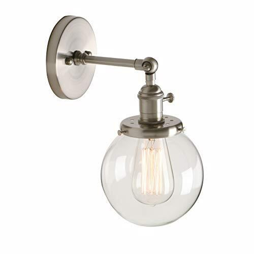 Pathson Industrial Vintage Loft Bar Kitchen Switch Wall Lights Fittings Corridor Sconce Light Lamp Fixture with 15cm Globe Clear Glass Lampshade (Brushed) - Open Box