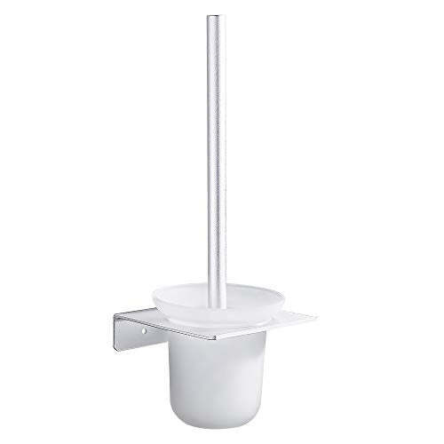 GERUIKE Bathroom Toilet Brush Bath Clean Toilet Brush Self Adhesive Hanger Space Aluminum Shelf Wall Mounted No Drilling Rustproof Frosted Glass Cup Nail Free - Brand New
