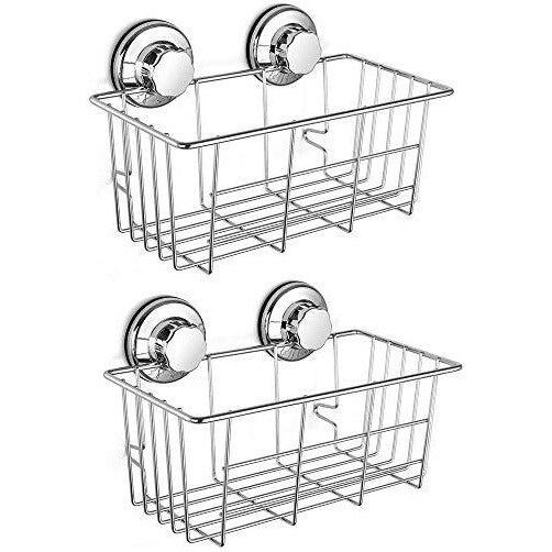 SANNO Two Suction Shower Caddies, Deep Basket Shelf with Suction Cups,Bath Organizer Kitchen Storage Basket for Gel Holder Bathroom Storage Shampoo, Conditioner -2 Pack - Good