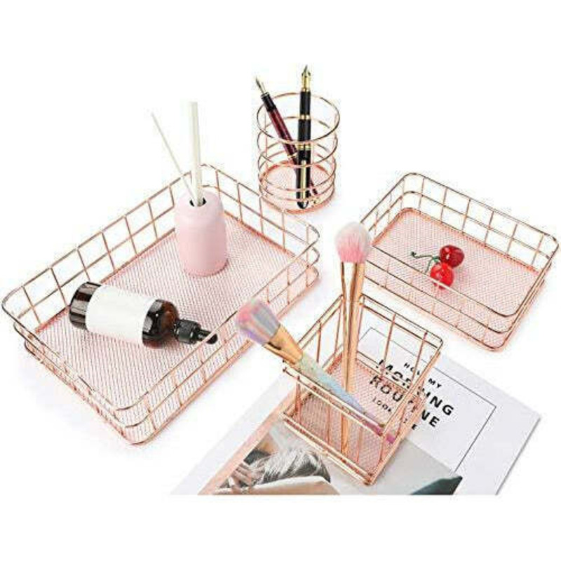 AKUKA Wire Storage Baskets Rose Gold Organizer Bins, Freezer Storage