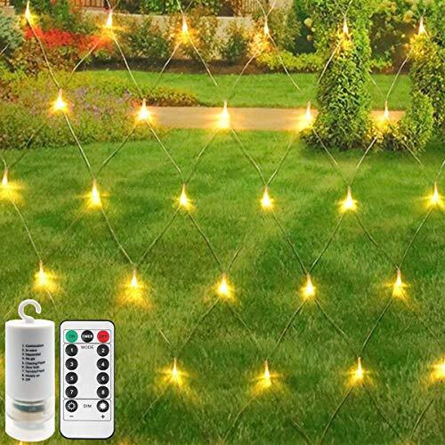 [Remote,Timer] Backyard Bedroom LED Net Lights,Battery Powered Fairy Lights String Outdoor Waterproof,Dimmable,8 Modes,Ceiling Wall House Garden Patio Tree Decor(3m x 2m 200 LEDs,Warm White) - Very Good