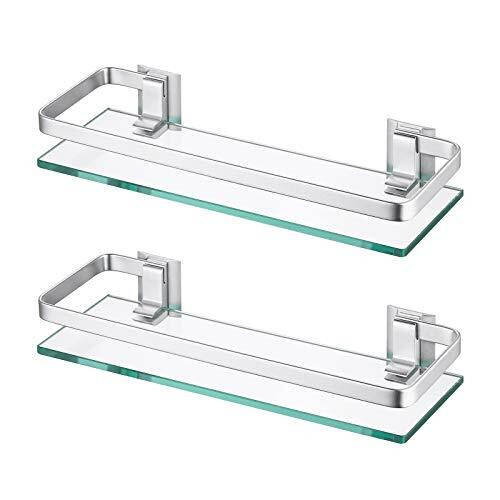 KES Aluminum Bathroom Glass Shelf Tempered Glass Rectangular 1 Tier Extra Thick Silver Sand Sprayed Wall Mounted, 2 Pack, A4126A-P2 - Brand New