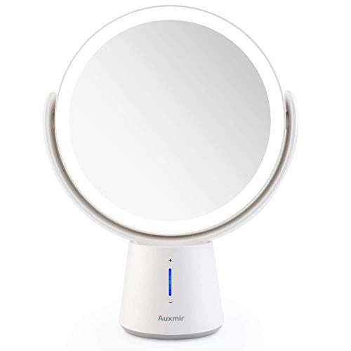 Auxmir Makeup Mirror with Light, 1X / 10X Double-sided Magnifying Mirror, 360 Rotating Rechargeable LED Mirror with 5 Brightness for Makeup, Shaving, Dressing Table, Vanity Desk, White - Very Good