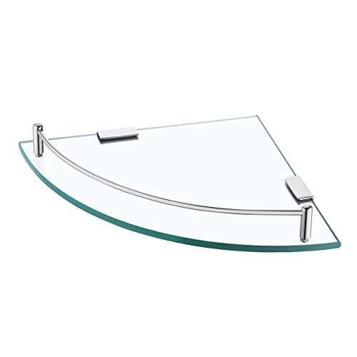 KES Glass Corner Shelf Bathroom Shower Shelf Tempered Glass with Rail SUS 304 Stainless Steel Floating Wall Mount Bracket Polished Finish, BGS2101A - Brand New