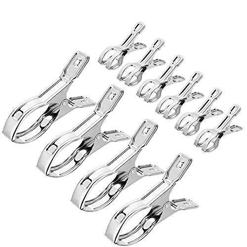 INTVN Beach Towel Clips, 10 pack Multi-purpose Stainless Steel Clothespins with 2 Different Sizes Windproof Clothes Hanging Peg for Laundry, Kitchen, Bathroom, Garden, School, Hospital, Outdoor - Brand New