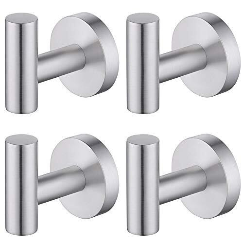 Umi. by Amazon Coat Hooks Towel Hook Wall Mounted for Bathroom Kitchen Heavy Duty Robe Cloths Hooks Stainless Steel Brushed Steel 4 Pack, A2164DG-2-P4 - Like New