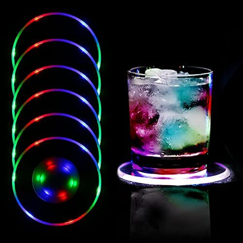 TINYOUTH 6 Pack Colorful LED Coasters for Drinks, ON/OFF Disposable Luminous Coasters, Waterproof Light Up Coasters for Beer Cocktail, Acrylic Coasters for Parties Weddings Bar Christmas Home Pub - Like New