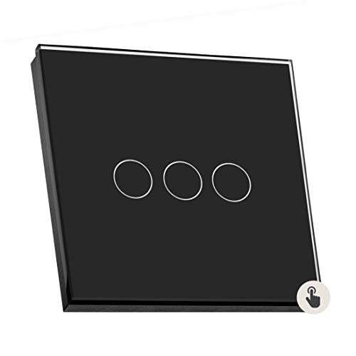 Sardini Home Nero Black Tempered Glass UK Touch Screen Single Wall Light Switch - 3 Gang 1 Way with Responsive LED On/Off Indicator - Like New