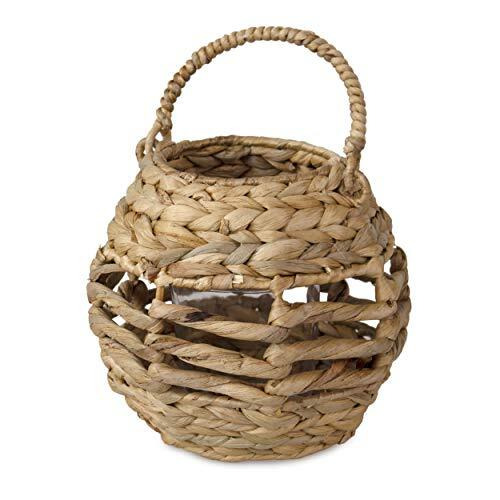 Wicker Indoor Rustic Birdcage Shape Candle Holder Lantern with Handle Candle Glass cup, Decorative Candelabra Candle Light Holder for Christmas Wedding Dinning Party Home Decor (Natural) - Brand New