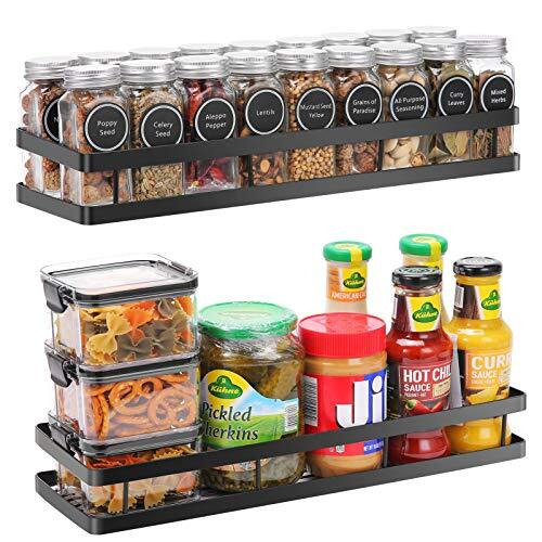 Scnvo Spice Rack Organizer Wall Mounted 2 Pack, Floating Shelves Storage for Pantry Cabinet Door, Sturdy Hanging Organizer for Kitchen, Bathroom, Black - Like New