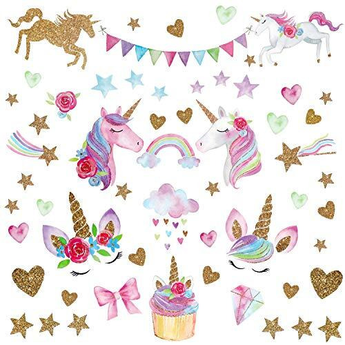Wajade Unicorn Wall Stickers for Girls Bedroom Star & Heart Unicorn Wall Decal Stickers for Kids Removable Wallpaper Decals Art for Children Bedrooms Nursery Christmas Birthday Party Decoration - Open Box