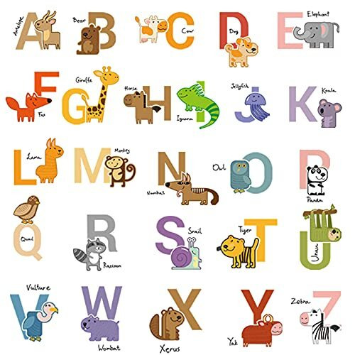 Watercolour Animal Alphabet Wall Stickers, LINYAPRY ABC Educational Letters Removable Peel and Stick Wall Decals, Multicolor DIY Art Home Decor for Kids Nursery Bedroom Living Room Classroom - Brand New