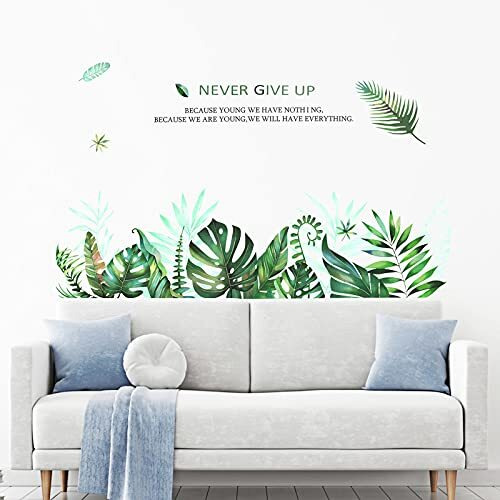 Green Plants Wall Stickers, ZONITOK Peel and Stick Removable DIY Leaves Wall Decals, Motivational Letter Wall Decor for Bedroom Kids Girls Baby Living Room Classroom Office Nursery Home Decoration - Brand New