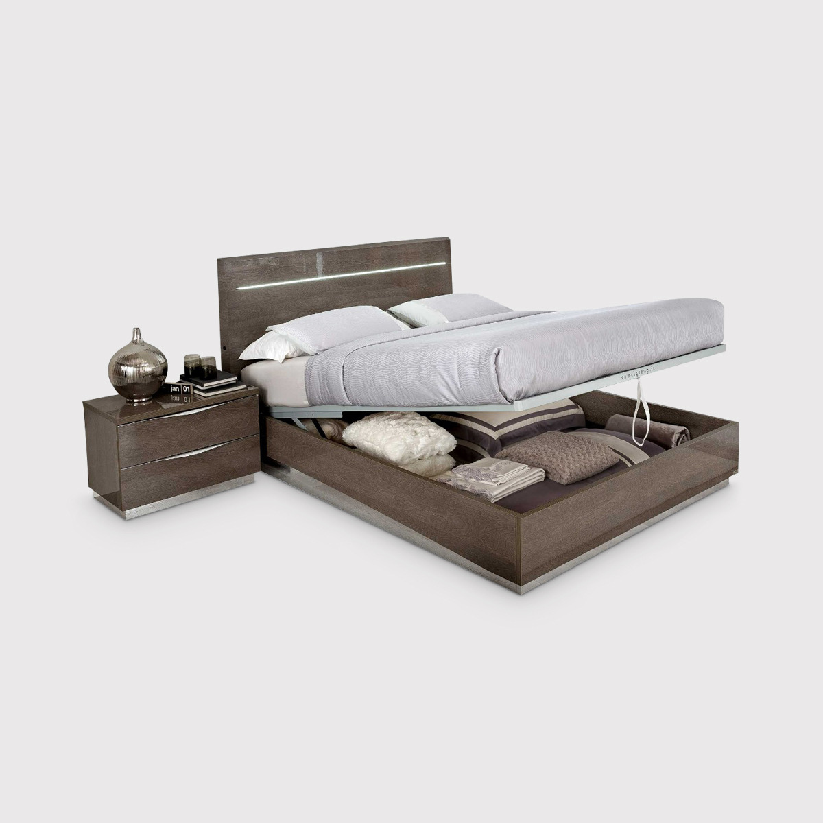 Lutyen 140cm Double Bed Storage Base With Folding Slats, Grey Gloss W148cm Barker