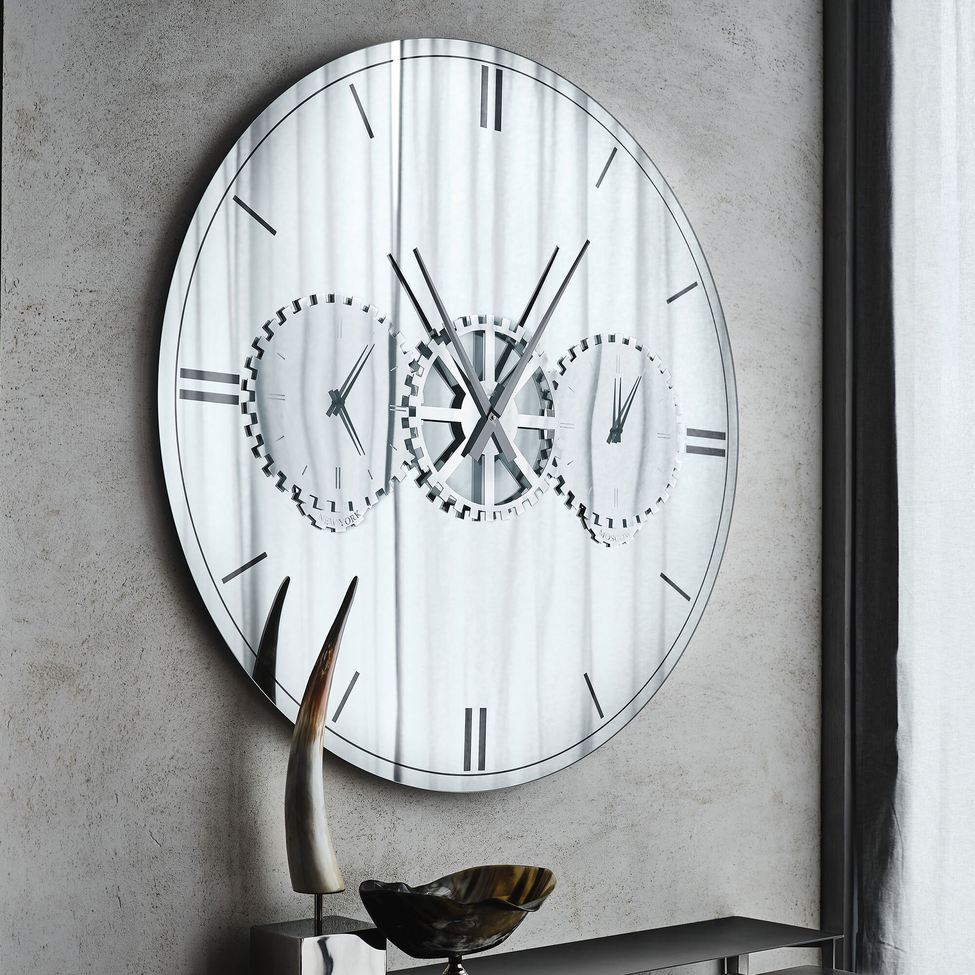 Cattelan Italia Times Mirror/Clock, Round, Silver Barker & Stonehouse