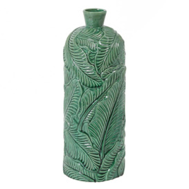 Green Leaf Patterned Vase Ceramic - Barker & Stonehouse