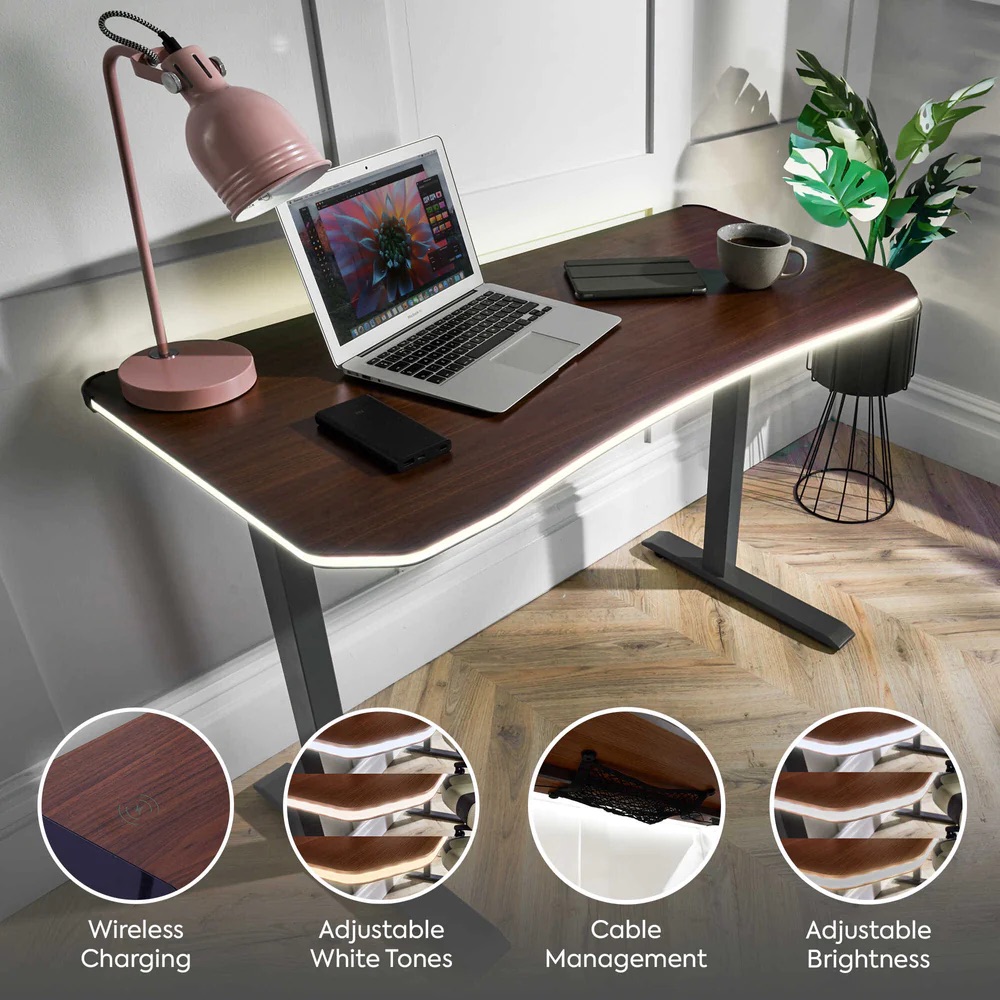X Rocker Oka Office Desk Walnut Effect - LED Lighting & Wireless