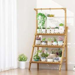 Living And Home 3 Tier White Foldable Wooden Hanging Plant Stand ...