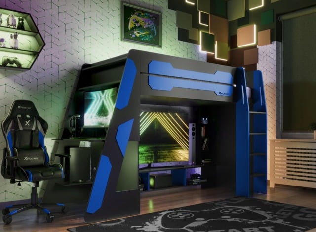 X Rocker Garrison Gaming High Sleeper With Desk-Blue by Bed Kingdom ...