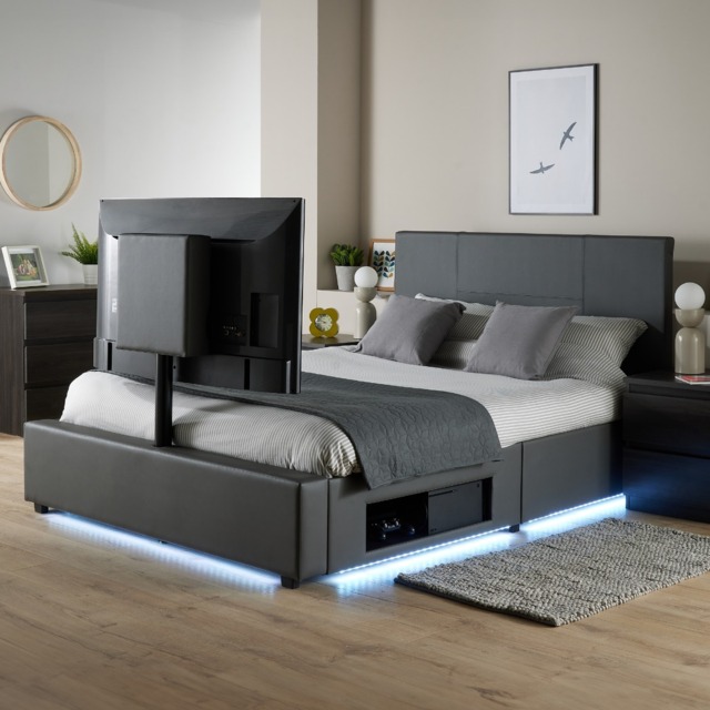 Bed Led Rocker X Rocker Ava Upholstered TV Bed with Led Lights Grey-Kingsize by Bed ...