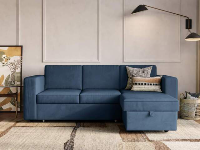 Flair Salou 3 Seater Sofa Bed with Storage Navy Velvet by Bed Kingdom ...