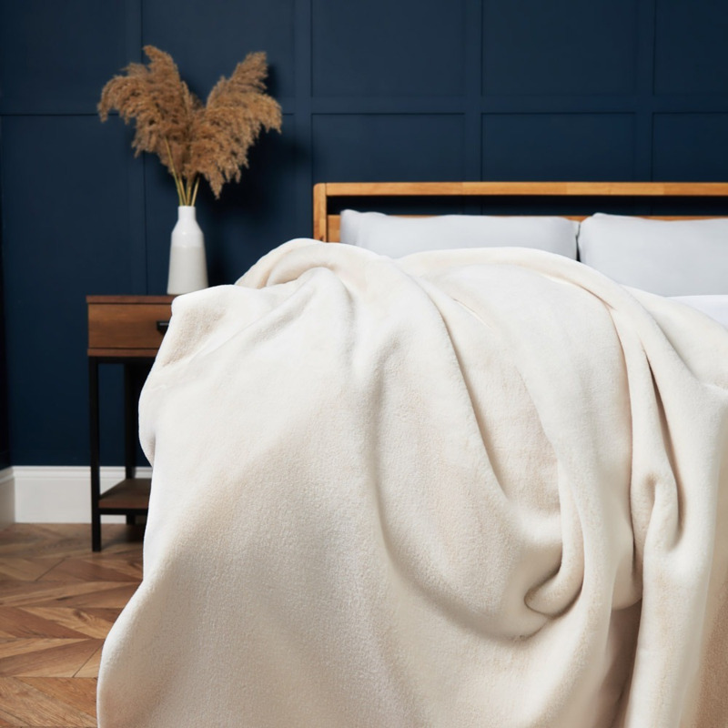 Plain Faux Fur Throw, Cream by BHS
