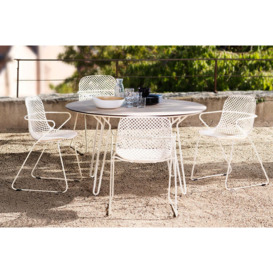 CLEARANCE - 130cm Remy Cream/Natural Round Garden Dining Table with 4 Cream Stacking Armchairs - Bridgman