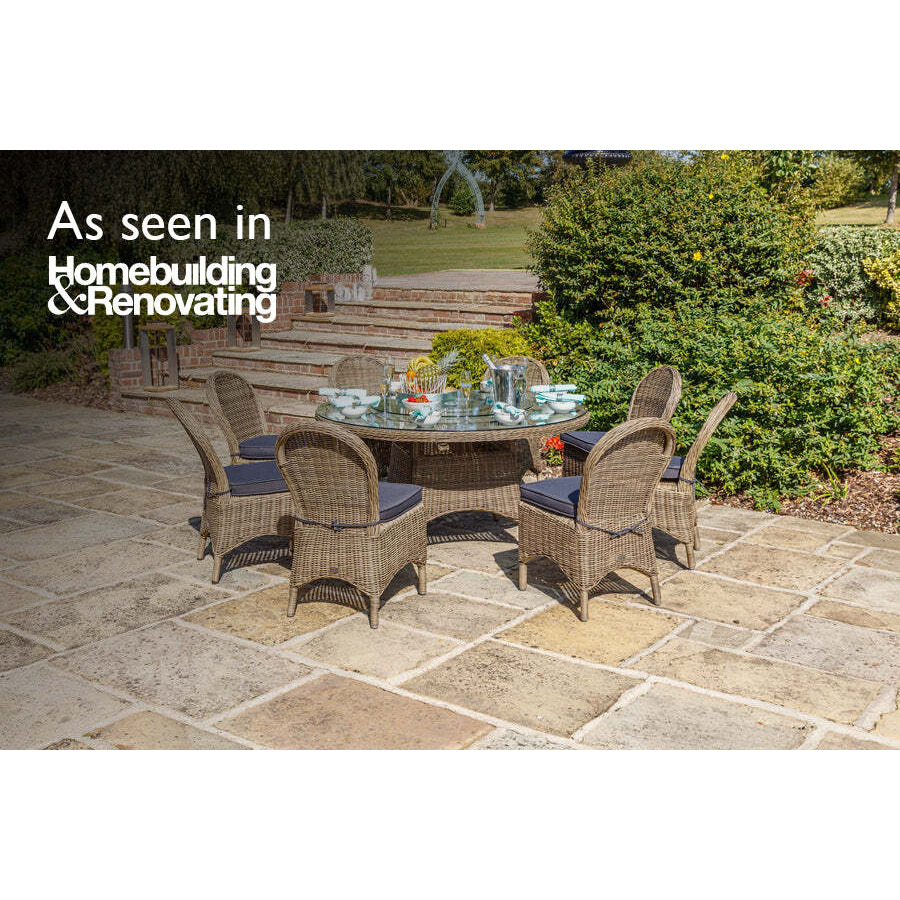 Luxury Round Rattan Garden Dining Table (150cm) with 8 Dining Chairs