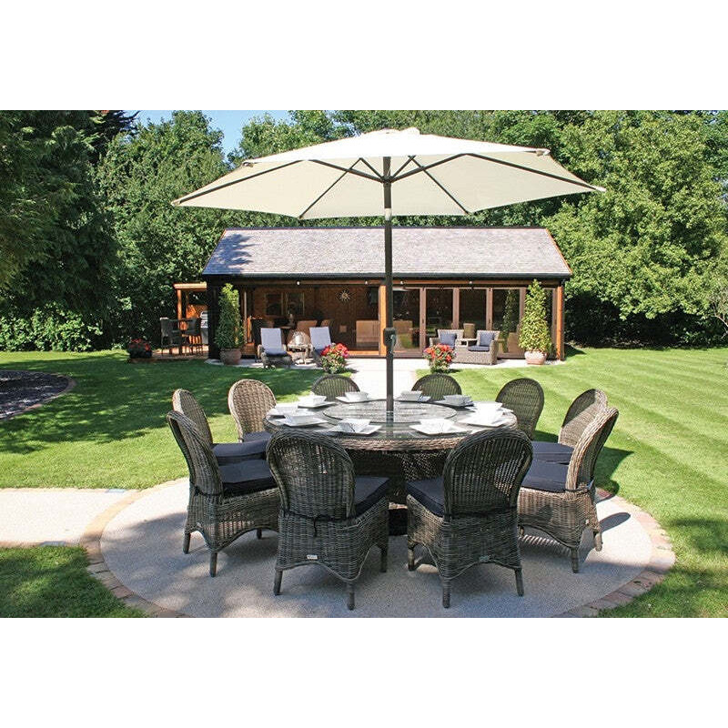 Luxury Round Rattan Garden Dining Table (170cm) with 10 Dining Chairs