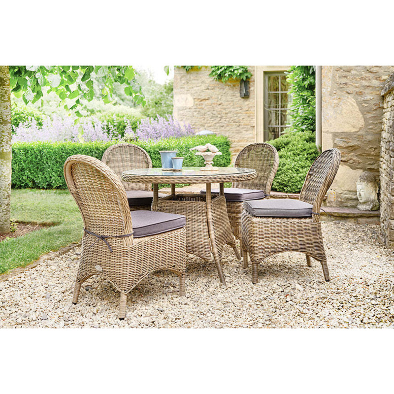Luxury Round Rattan Garden Dining Table (100cm) with 4 Dining Chairs