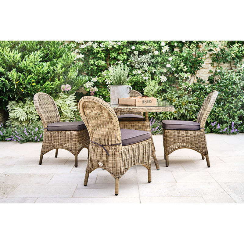 Luxury Round Rattan Garden Dining Table (100cm) with 4 Dining Chairs