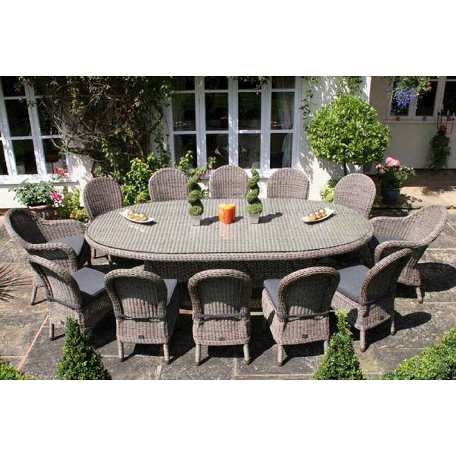 Oval Rattan Garden Dining Table (270cm) with 2 Dining Armchairs & 10