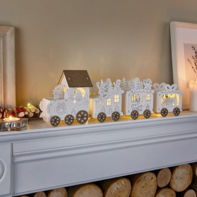 Wood Christmas Train Decoration Warm White LED - 45cm by Cherry