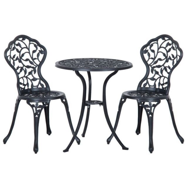 Outsunny 3-Piece White Aluminium Garden Set With Floral Design, 2 Outdoor Chairs 45x42x85.5 Cm And Round Coffee Table 61x66.5 Cm