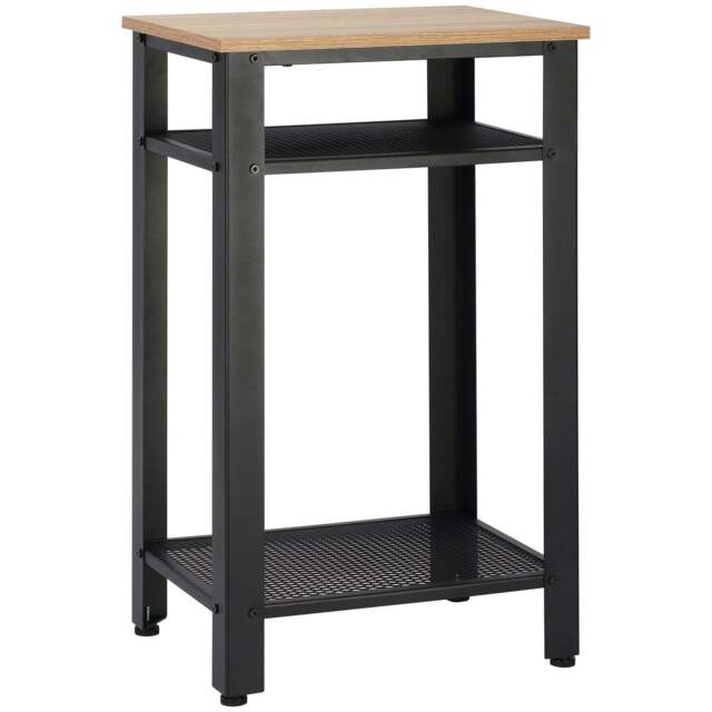 Industrial-Style Boxy Side Table 3 Layer 2 Shelves Storage Display w ...