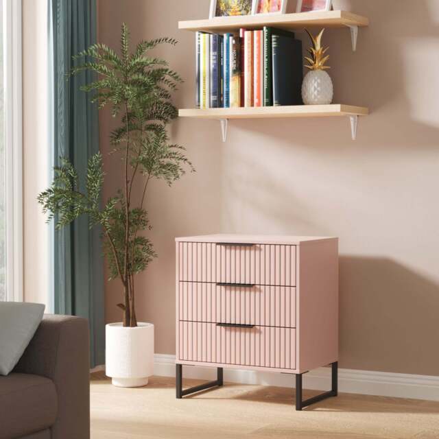 Fluted Chest of Drawers Pink 3 Drawers 76cm by Cherry Lane Garden ...