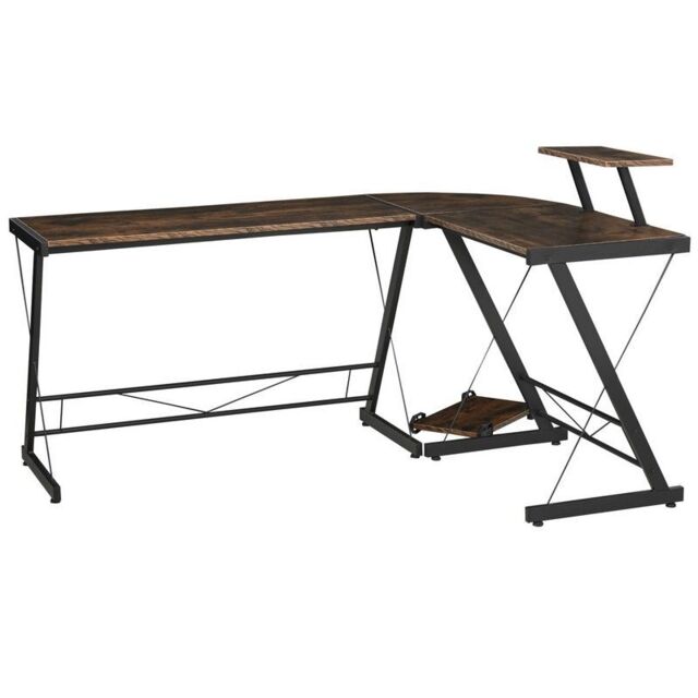 Homcom L Shaped Computer Desk Round Corner Gaming Table Workstation ...