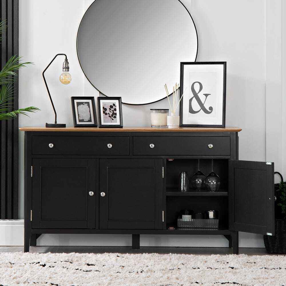 Bergen Black Painted Oak 3 Door 2 Drawer Large Sideboard by Chiltern ...