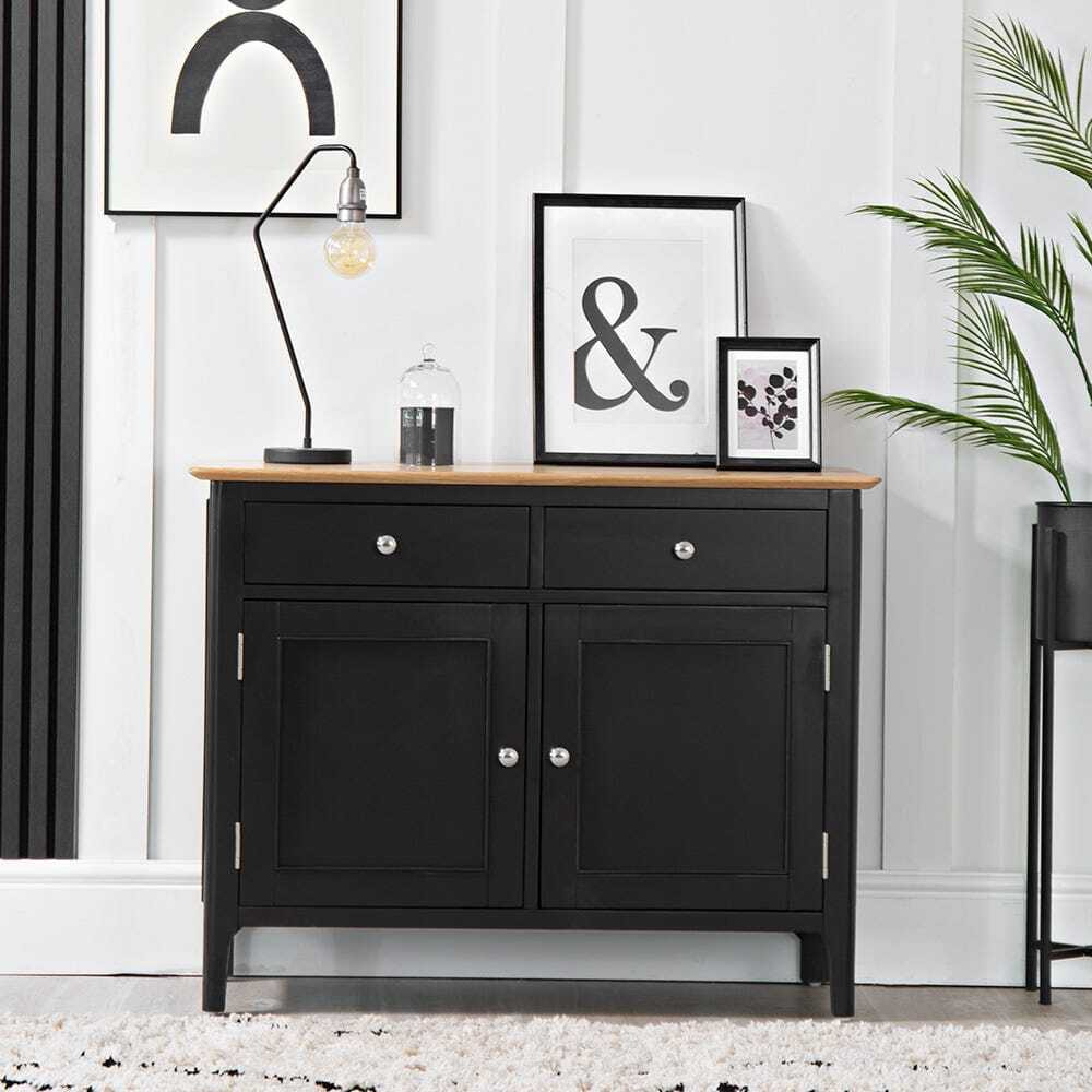 Bergen Black Painted Oak 2 Door 2 Drawer Small Sideboard by Chiltern ...