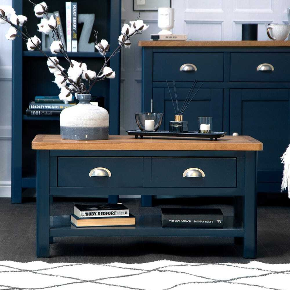 Rutland Blue Painted Oak Large Coffee Table by Chiltern Oak Furniture