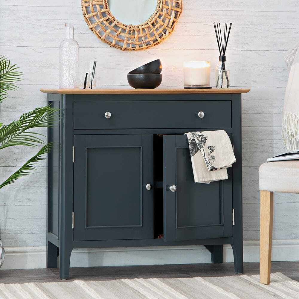 Bergen Blue Painted Oak 2 Door 1 Drawer Mini Sideboard by Chiltern Oak