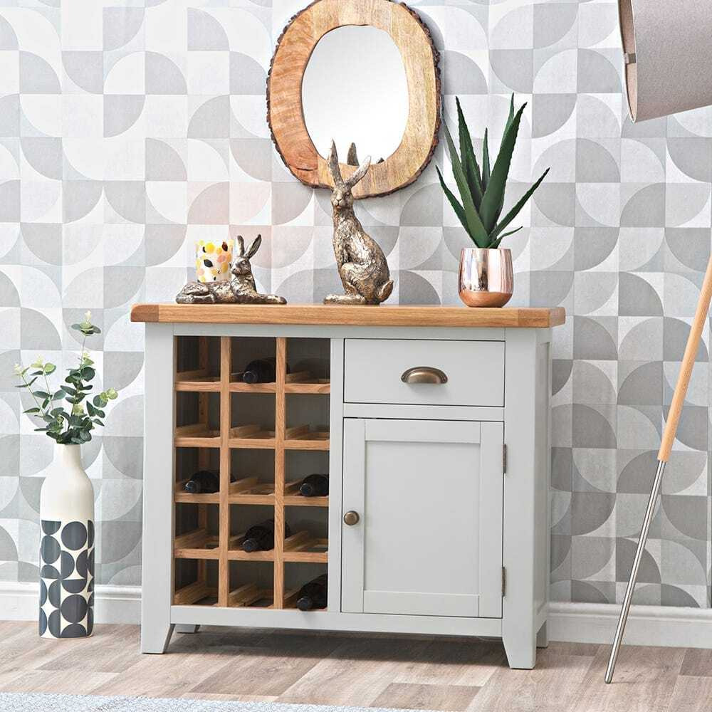 Hampshire Grey Painted Oak Small Sideboard Wine Rack by Chiltern Oak