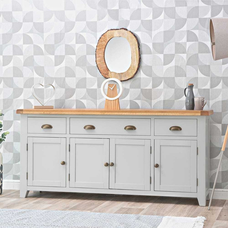 Hampshire Grey Painted Oak 4 Door Extra Large Sideboard by Chiltern Oak