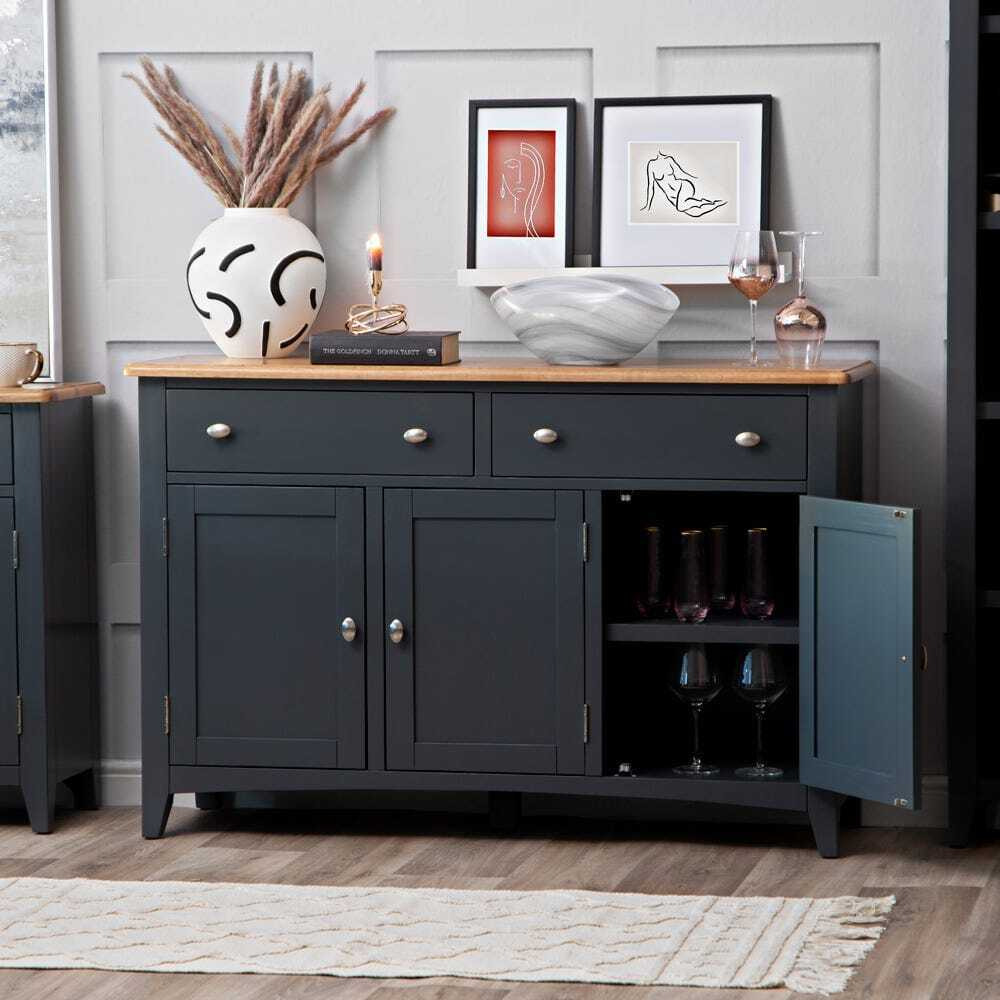 Gloucester Midnight Grey Painted 3 Door 2 Drawer Large Sideboard by