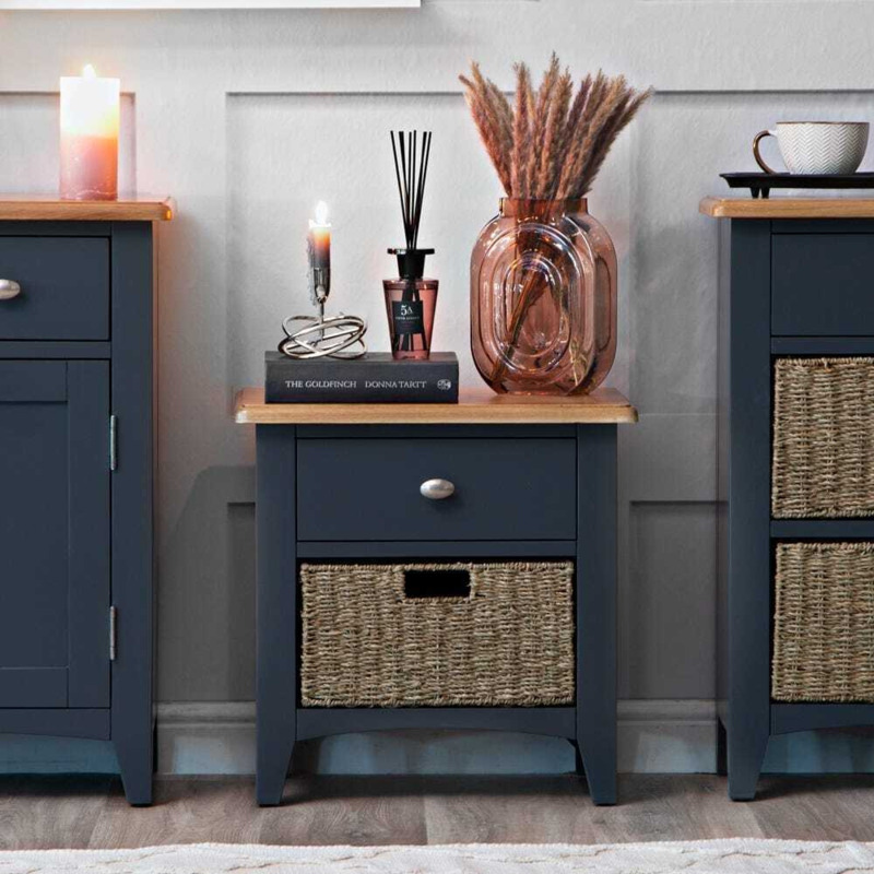 Gloucester Midnight Grey Painted 1 Drawer 1 Wicker Basket by