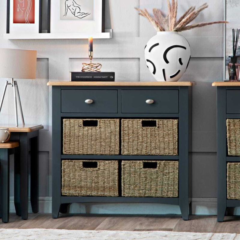 Gloucester Midnight Grey Painted 2 Drawer 4 Wicker Basket by