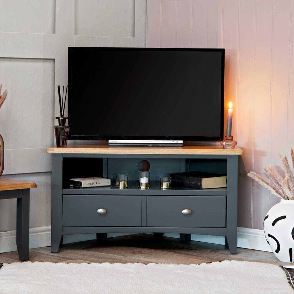 Gloucester Midnight Grey Painted Corner TV Unit by Chiltern Oak
